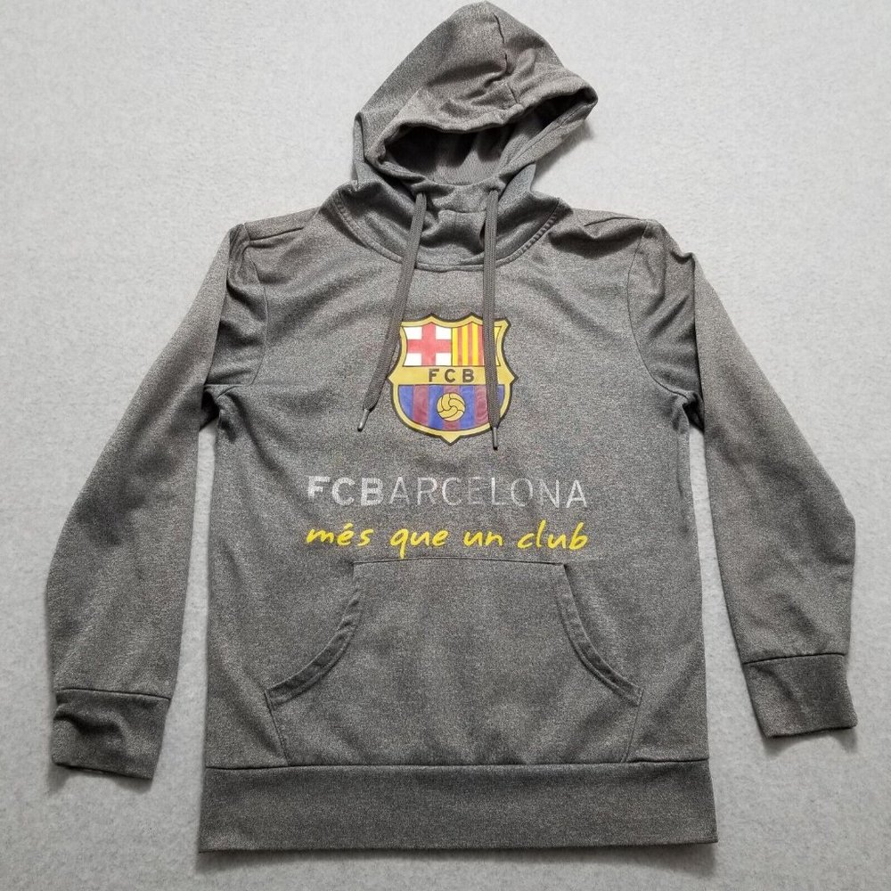FCB Barcelona Soccer‎ Hoodie Mens Small Gray Pockets Pullover Logo